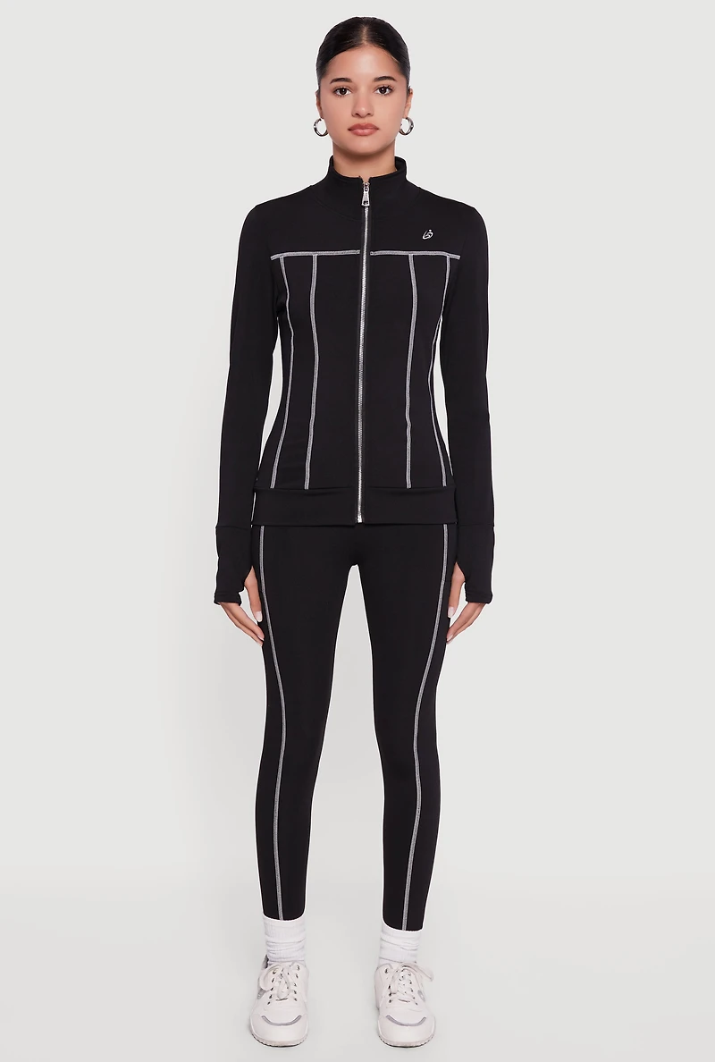 High Waisted Contrast Trim Decorative Stitch Leggings