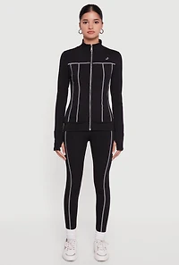 High Waisted Contrast Trim Decorative Stitch Leggings