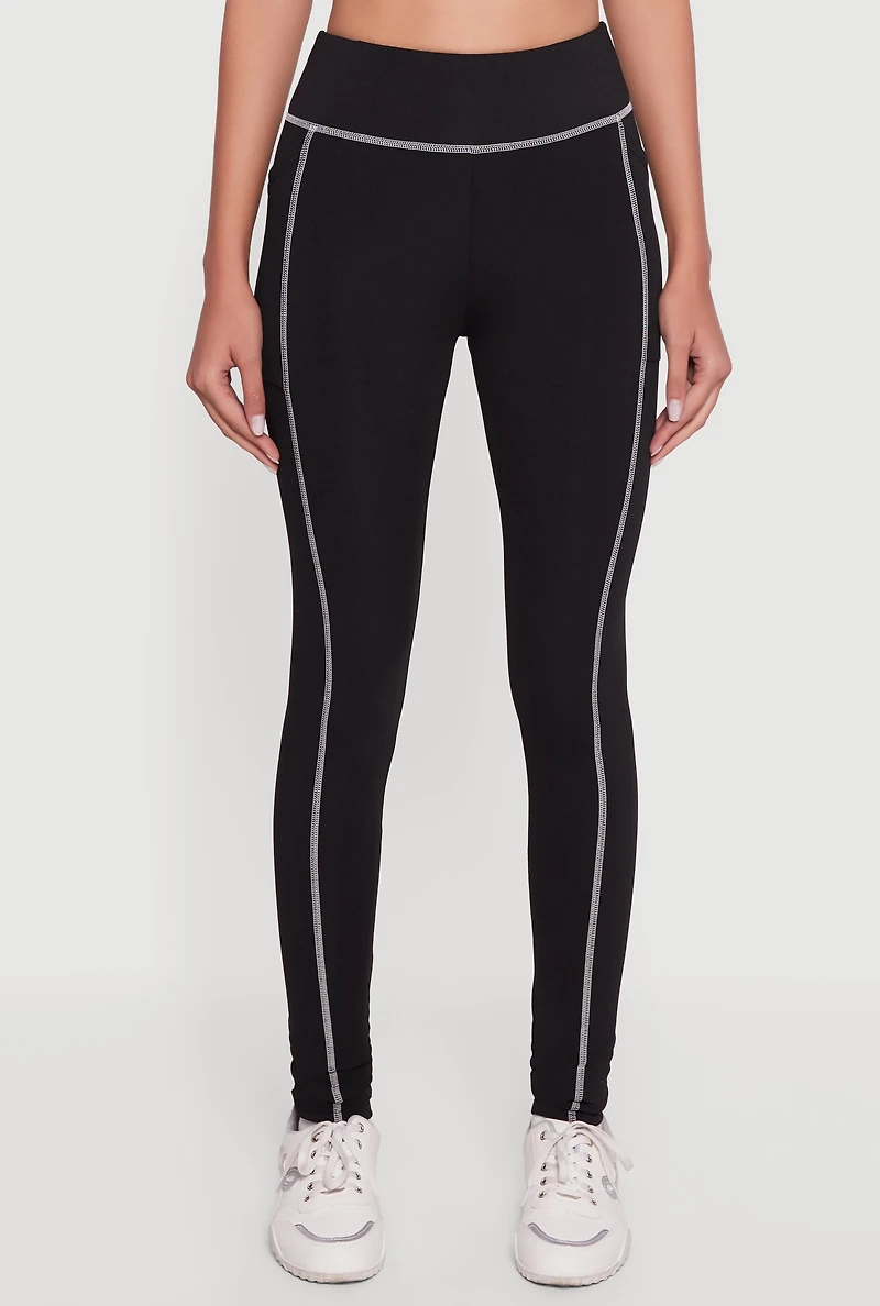 High Waisted Contrast Trim Decorative Stitch Leggings
