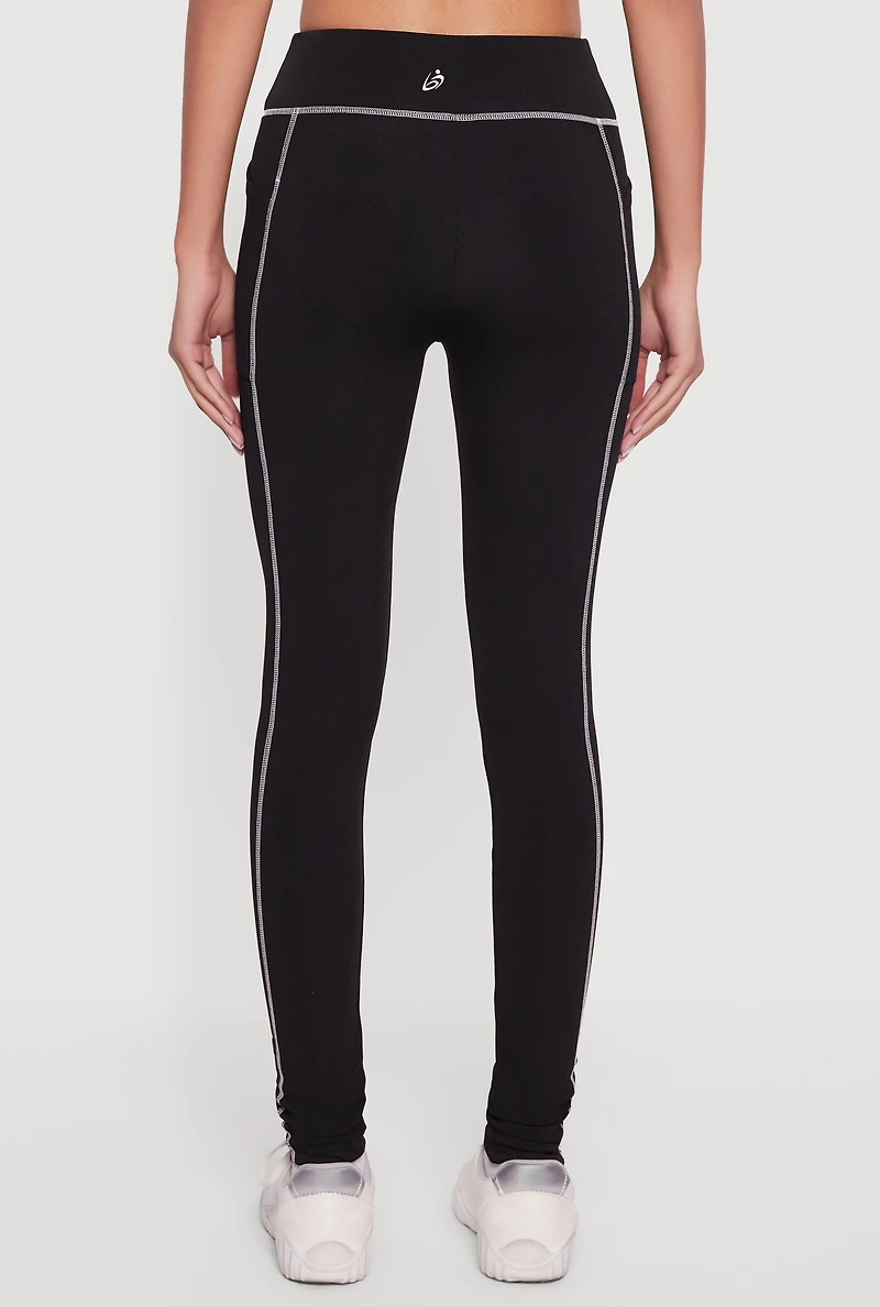 High Waisted Contrast Trim Decorative Stitch Leggings