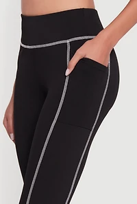 High Waisted Contrast Trim Decorative Stitch Leggings