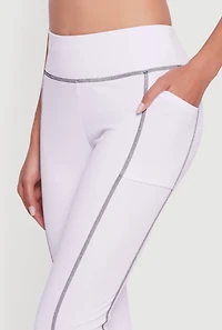Womens High Waisted Contrast Trim Decorative Stitch Leggings, White, Size S