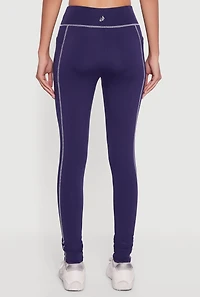 Womens High Waisted Contrast Trim Decorative Stitch Leggings, Blue,