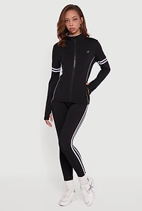 Zip Front Mock Neck Varsity Stripe Track Jacket