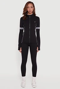 Zip Front Mock Neck Varsity Stripe Track Jacket