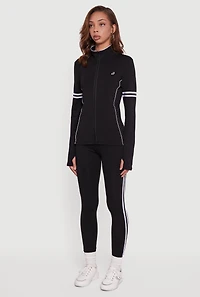 Zip Front Mock Neck Varsity Stripe Track Jacket