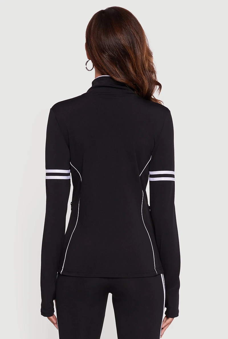 Zip Front Mock Neck Varsity Stripe Track Jacket
