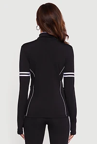 Zip Front Mock Neck Varsity Stripe Track Jacket
