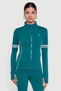 Zip Front Mock Neck Varsity Stripe Track Jacket