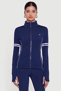 Zip Front Mock Neck Varsity Stripe Track Jacket