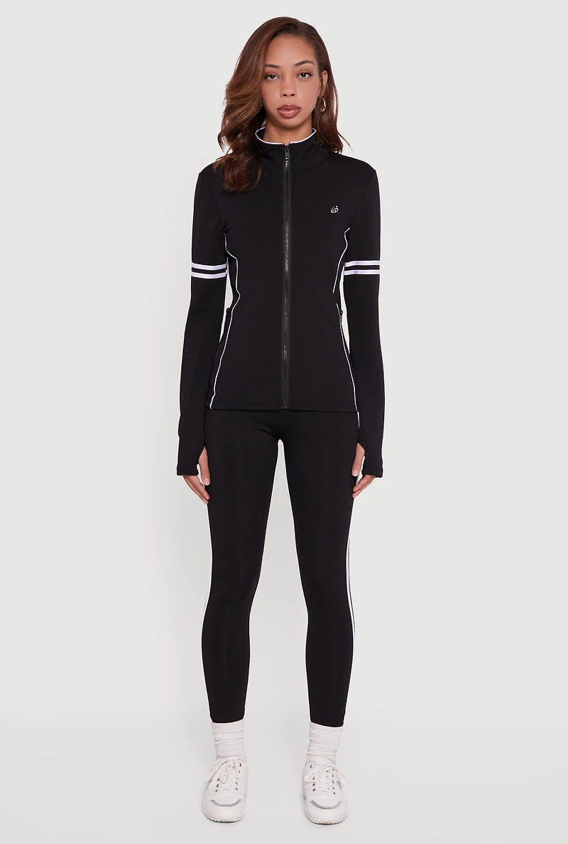 Womens High Waisted Varsity Stripe Leggings, Black, Size S