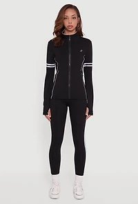 Womens High Waisted Varsity Stripe Leggings, Black, Size S