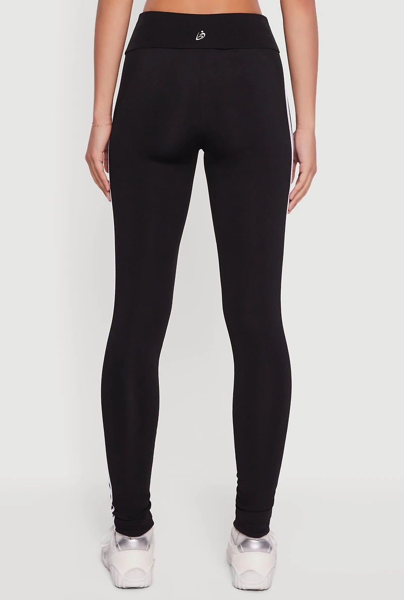 Womens High Waisted Varsity Stripe Leggings, Black, Size S