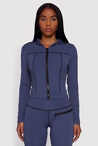 Zip Front Hooded Track Jacket with Decorative Stitching