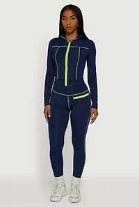 Zip Front Hooded Track Jacket with Decorative Stitching