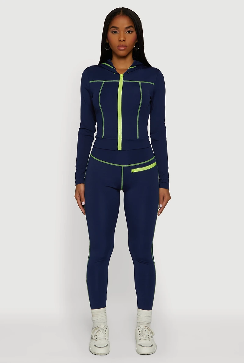 Zip Front Hooded Track Jacket with Decorative Stitching