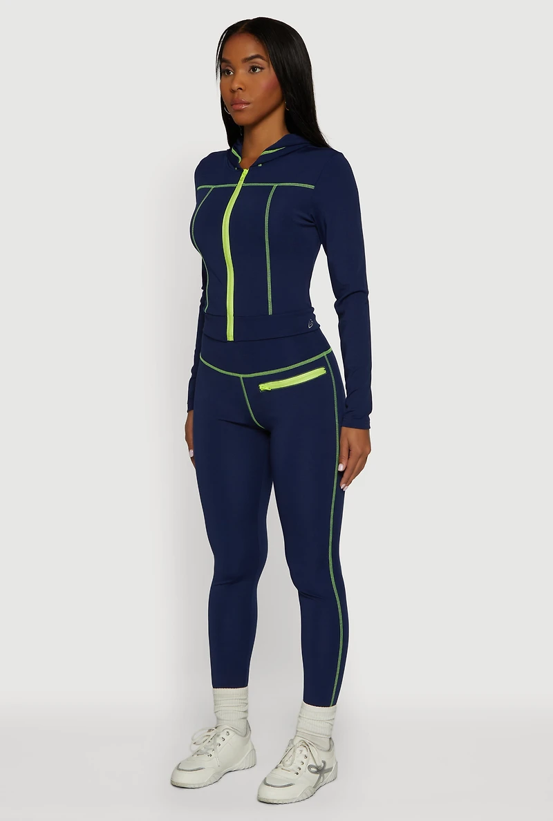 Zip Front Hooded Track Jacket with Decorative Stitching