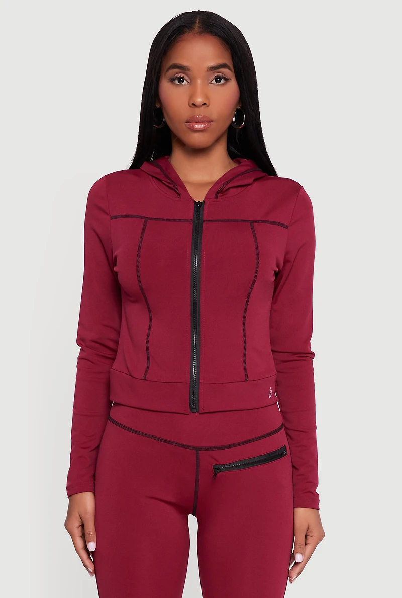 Zip Front Hooded Track Jacket with Decorative Stitching