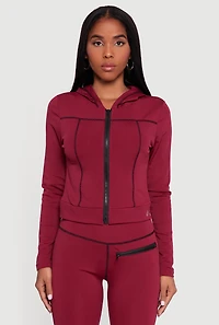 Zip Front Hooded Track Jacket with Decorative Stitching