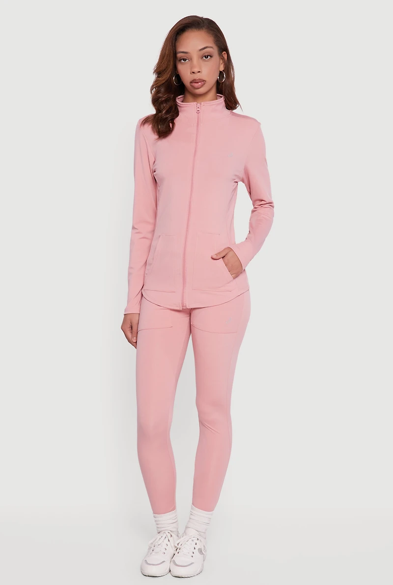 Long Sleeve Mock Neck Zip Front Track Jacket