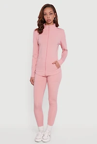 Long Sleeve Mock Neck Zip Front Track Jacket