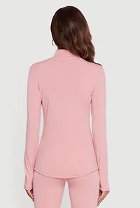 Womens Long Sleeve Mock Neck Zip Front Track Jacket, Pink, Size S