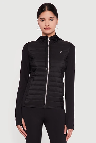 Lightweight Puffer Detail Hooded Zip Front Jacket