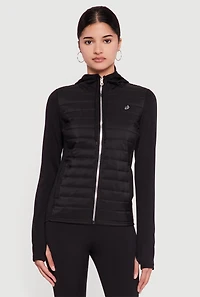 Lightweight Puffer Detail Hooded Zip Front Jacket