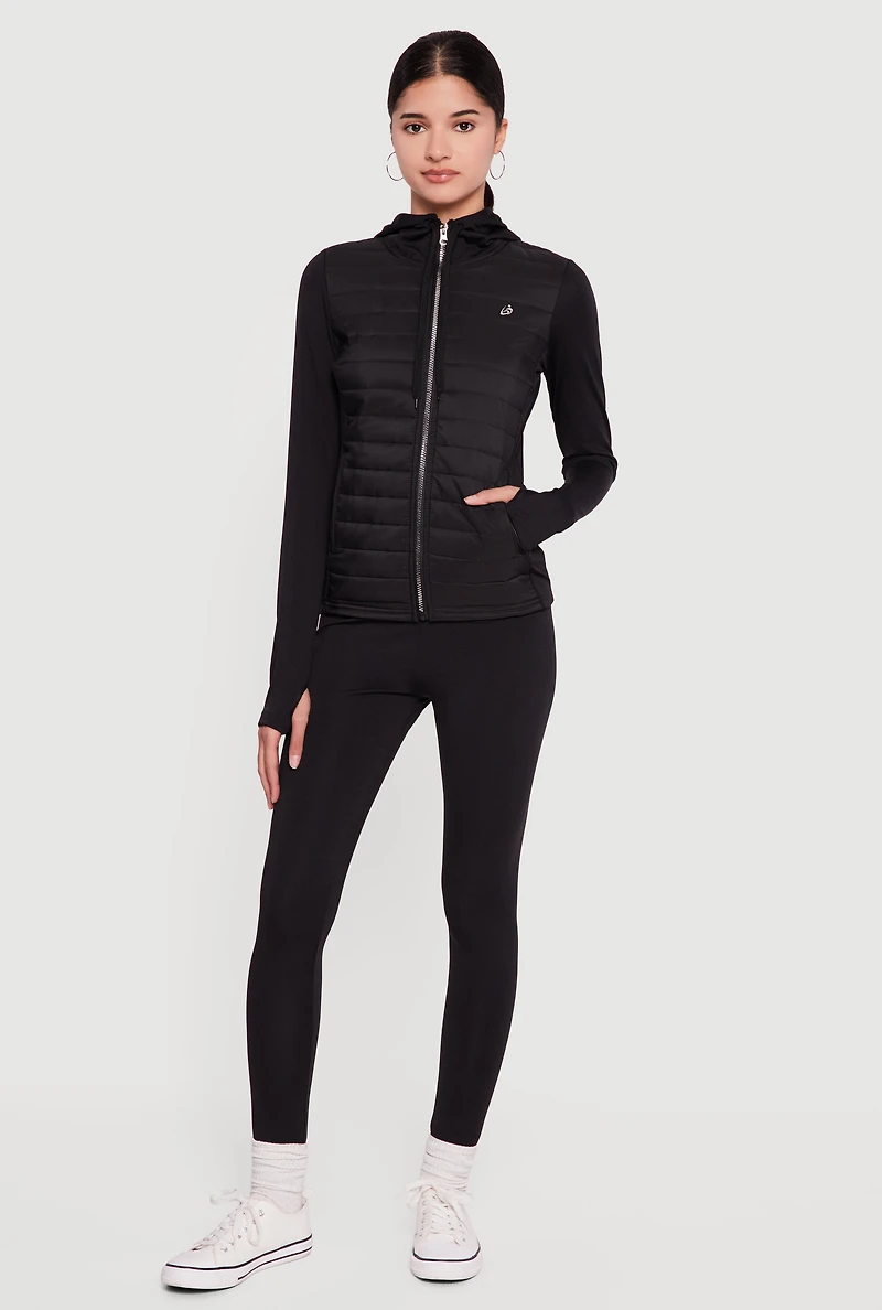 Lightweight Puffer Detail Hooded Zip Front Jacket