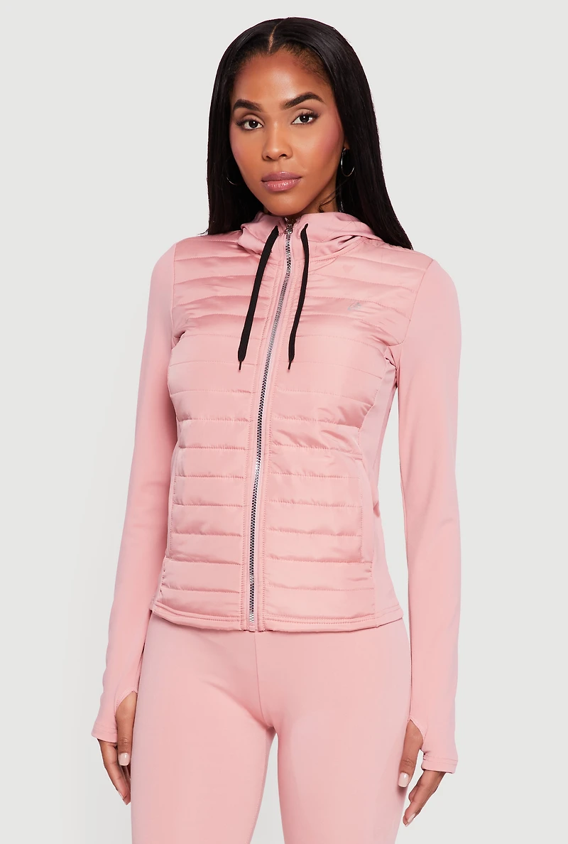 Lightweight Puffer Detail Hooded Zip Front Jacket