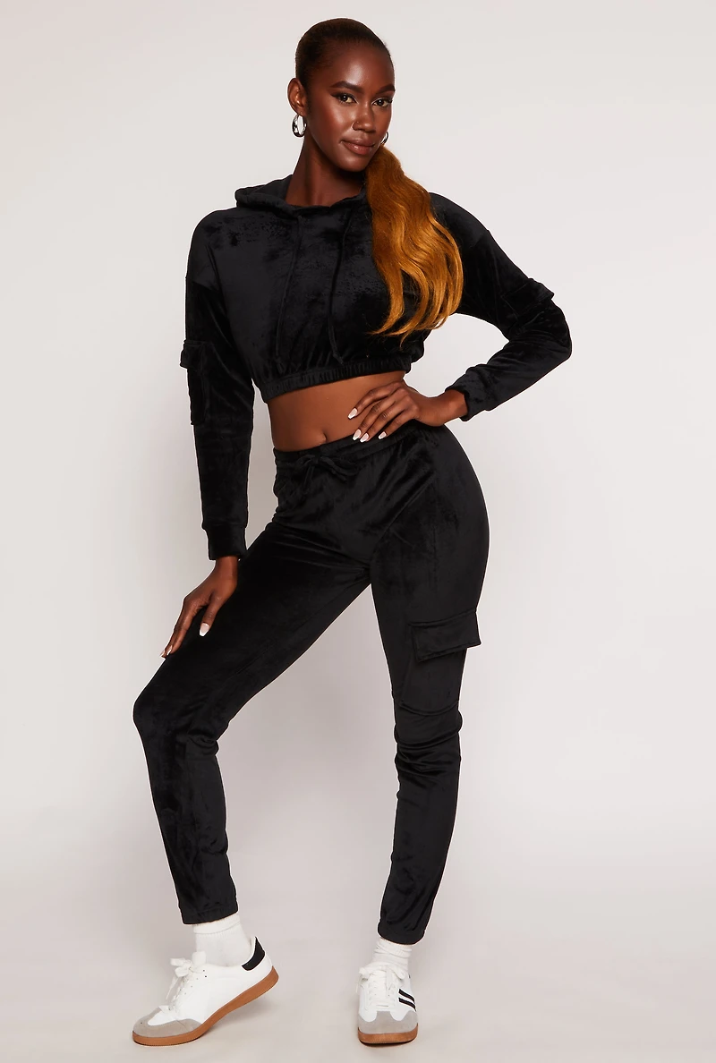 Velour Cropped Pullover Hoodie