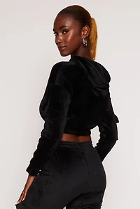Velour Cropped Pullover Hoodie