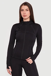 Long Sleeve Mock Neck Zip Front Jacket with Thumb Holes