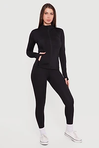 Long Sleeve Mock Neck Zip Front Jacket with Thumb Holes