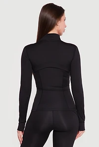 Long Sleeve Mock Neck Zip Front Jacket with Thumb Holes