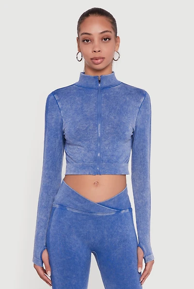 Seamless Acid Wash Cropped Track Jacket