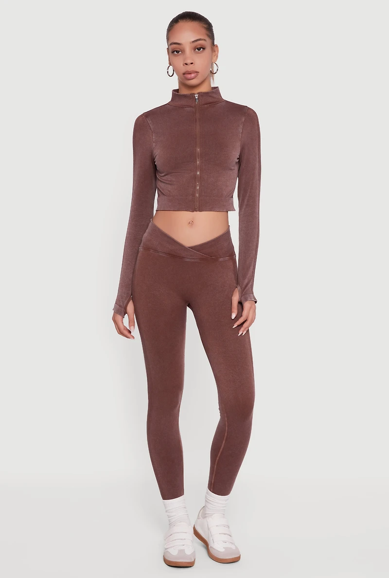 Womens Seamless Acid Wash V-Waist Leggings, Brown, Size M