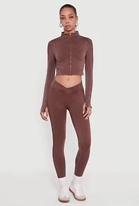 Womens Seamless Acid Wash V-Waist Leggings, Brown, Size M