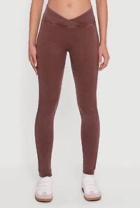Womens Seamless Acid Wash V-Waist Leggings, Brown, Size M