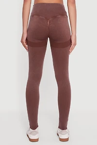 Womens Seamless Acid Wash V-Waist Leggings, Brown, Size M