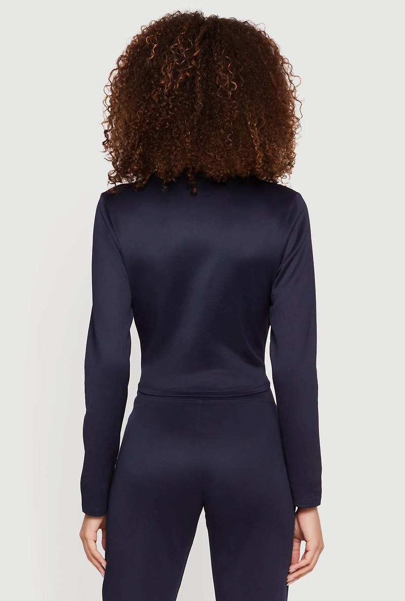 Contrast Trim Piping Zip Front Mock Neck Track Jacket