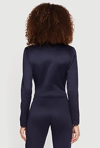 Contrast Trim Piping Zip Front Mock Neck Track Jacket