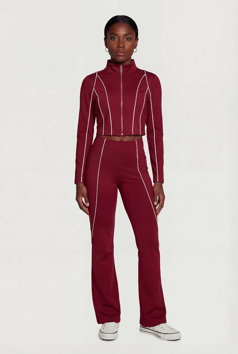 Contrast Trim Piping Zip Front Mock Neck Track Jacket