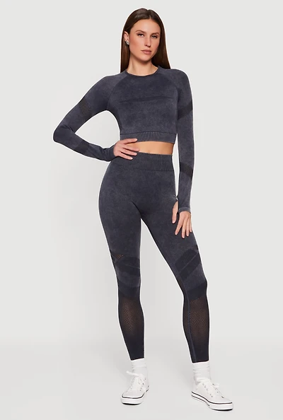 High Waisted Acid Wash Laser Cut Leggings