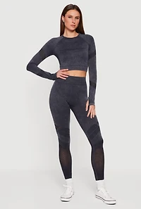 High Waisted Acid Wash Laser Cut Leggings