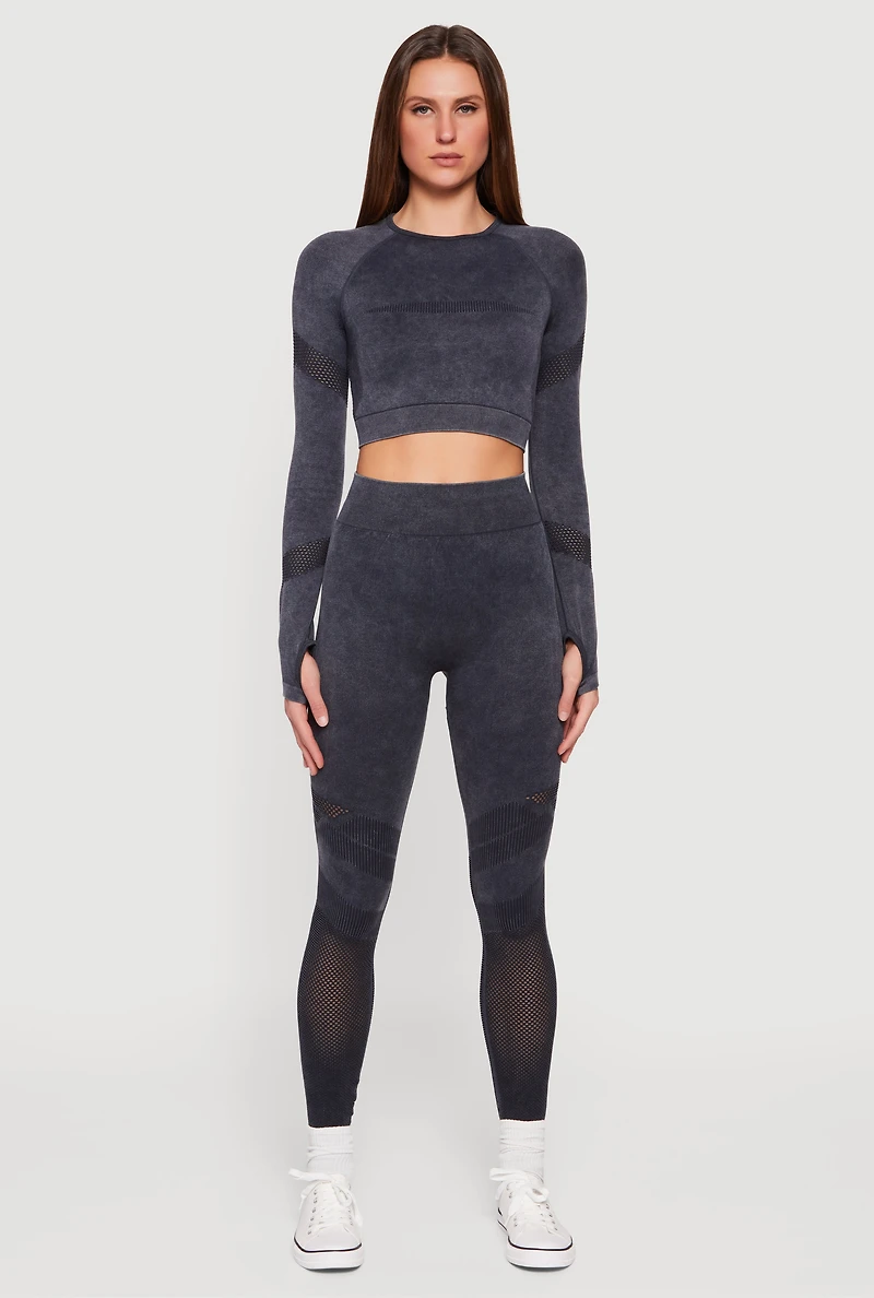 High Waisted Acid Wash Laser Cut Leggings