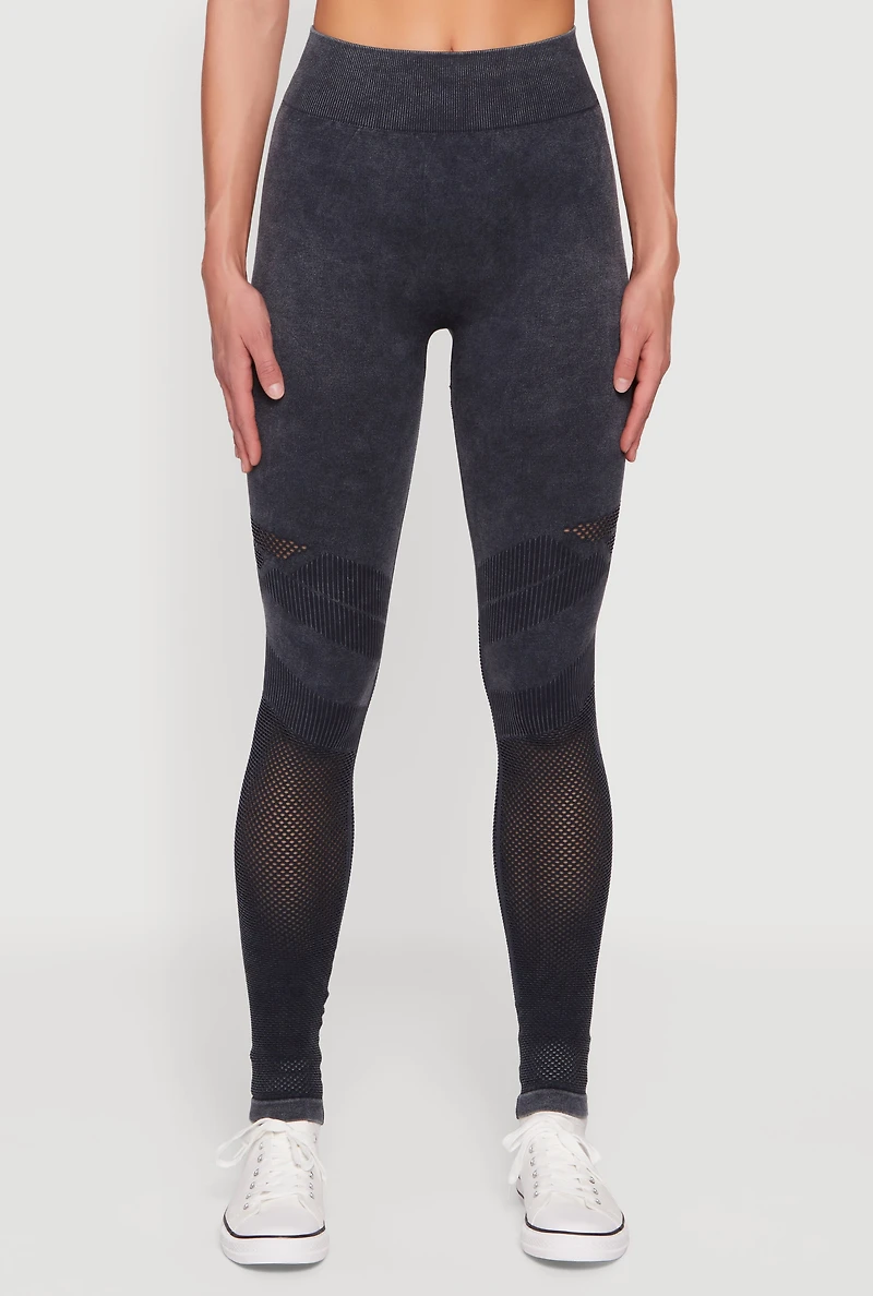 High Waisted Acid Wash Laser Cut Leggings