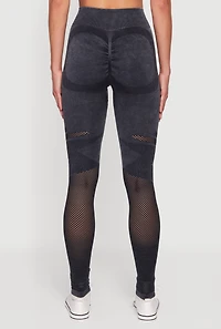 High Waisted Acid Wash Laser Cut Leggings