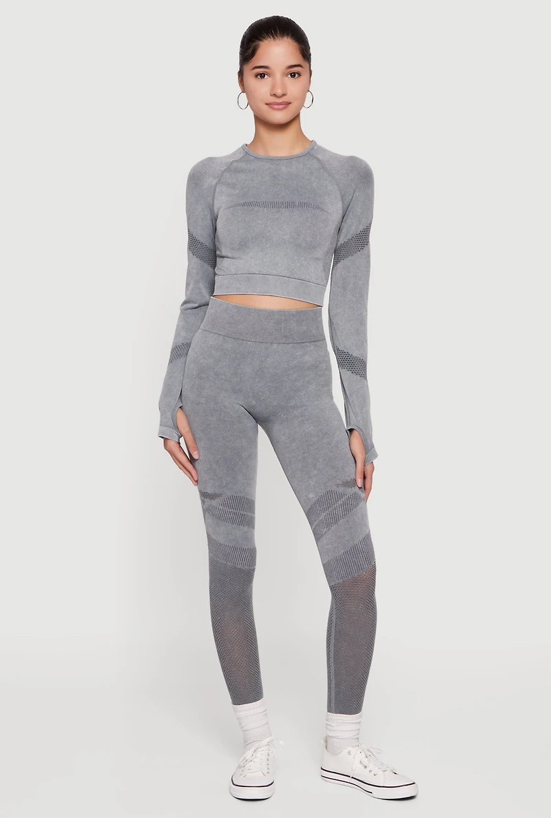 High Waisted Acid Wash Laser Cut Leggings