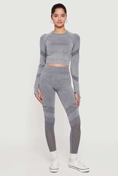 High Waisted Acid Wash Laser Cut Leggings